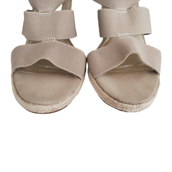 BEIGE Tan Cross Strap Jute Wedges - Picture 5 of 7